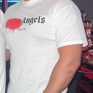 Palm Angels White and Red Graphic Tee